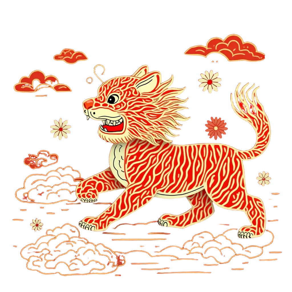 Mythical Tiger in the Clouds